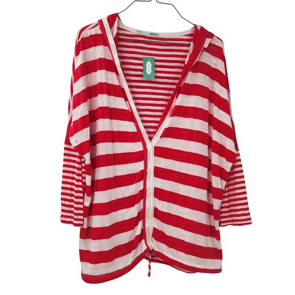 MAURICES Pink White Striped Button Down Cardigan Womens Size XL Extra Large Hood - Picture 1 of 7